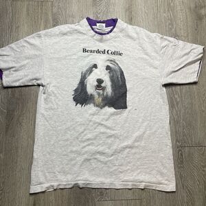 Vintage Bearded Collie Dog T Shirt Adult XL Gray Graphic Animal Double Collar